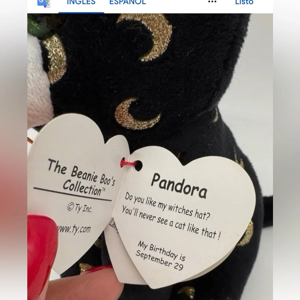 Ty beanie Pandora Black Cat Toy with Purple Hat